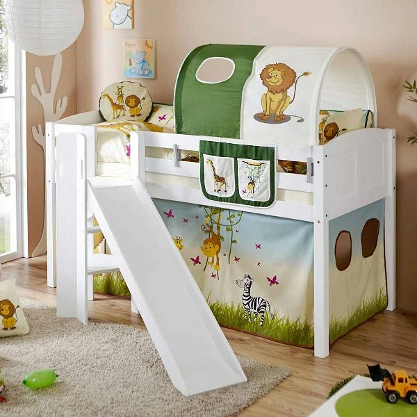 Ticaa Ekki Podestbett Mit Rutsche Kiefer Weiß Massivholz - Vorhang-Dessin Wählbar 1 Ticaa Ekki Podestbett Mit Rutsche Kiefer Weiß Massivholz - Vorhang-Dessin Wählbar