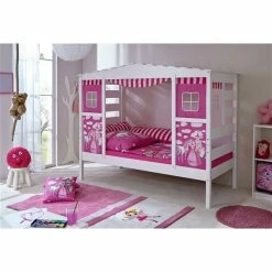 Ticaa Hausbett Horse Rosa Kiefer Weiß Massivholz - Dessin: Horse Rosa