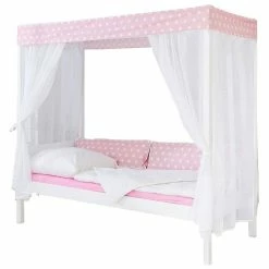 Ticaa Himmelbett Stern Rosa Kiefer Weiß Massivholz - 90 X 200 Cm, Inkl. Tüll-Textilien -Kinderwagen 926740 freisteller 1