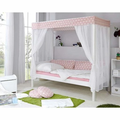 Ticaa Himmelbett Stern Rosa Kiefer Weiß Massivholz - 90 X 200 Cm, Inkl. Tüll-Textilien -Kinderwagen 926740 gr 1