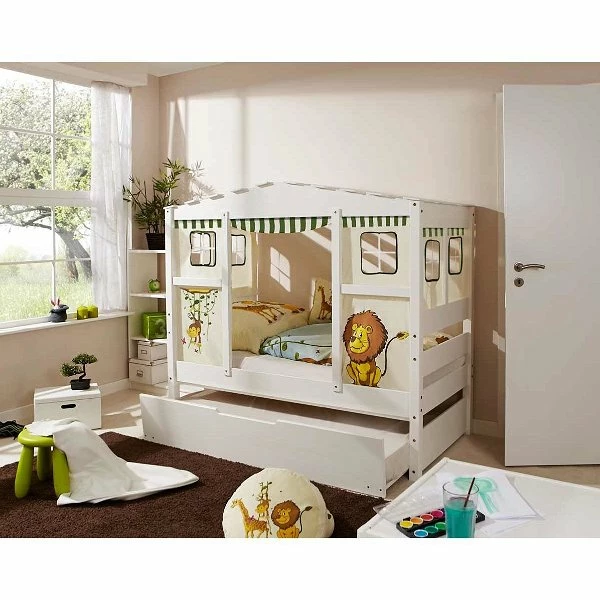 Ticaa Hausbett MINI Safari Kiefer Inkl. Bettkasten Weiß Massivholz - Dessin: Safari - 80 X 160 Cm 1 Ticaa Hausbett MINI Safari Kiefer Inkl. Bettkasten Weiß Massivholz - Dessin: Safari - 80 X 160 Cm