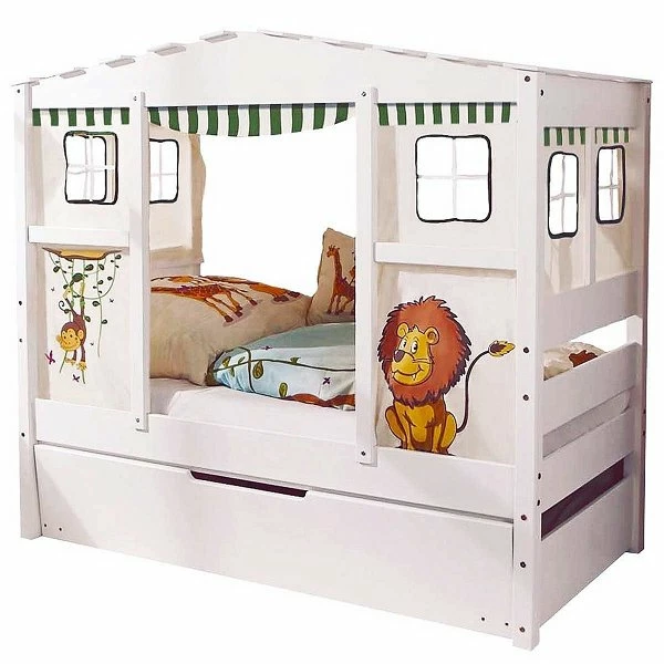 Ticaa Hausbett MINI Safari Kiefer Inkl. Bettkasten Weiß Massivholz - Dessin: Safari - 80 X 160 Cm 2 Ticaa Hausbett MINI Safari Kiefer Inkl. Bettkasten Weiß Massivholz - Dessin: Safari - 80 X 160 Cm – Bild 2