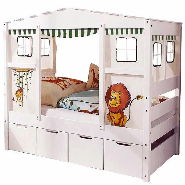 Ticaa Hausbett MINI Safari Kiefer Inkl Schubkästen Weiß Massivholz - Dessin: Safari - 80 X 160 Cm 2 Ticaa Hausbett MINI Safari Kiefer Inkl Schubkästen Weiß Massivholz - Dessin: Safari - 80 X 160 Cm – Bild 2