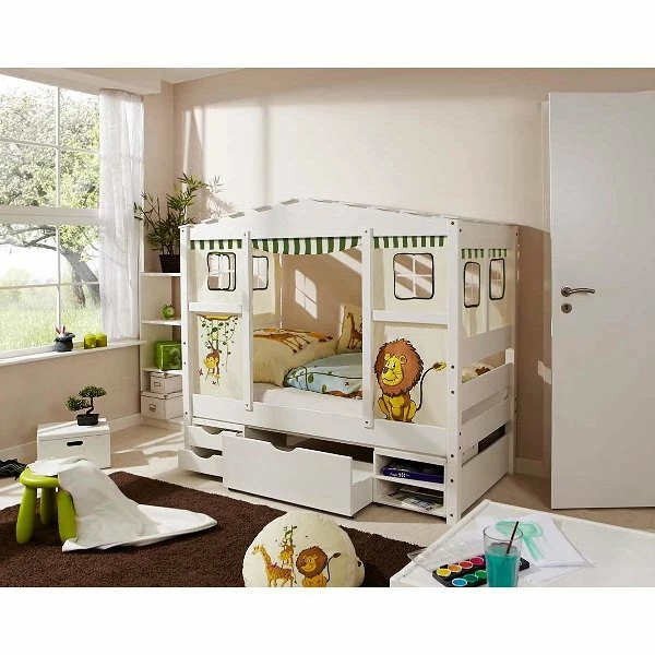 Ticaa Hausbett MINI Safari Kiefer Mit Regalelement Massivholz - Dessin: Safari - 80 X 160 Cm 1 Ticaa Hausbett MINI Safari Kiefer Mit Regalelement Massivholz - Dessin: Safari - 80 X 160 Cm