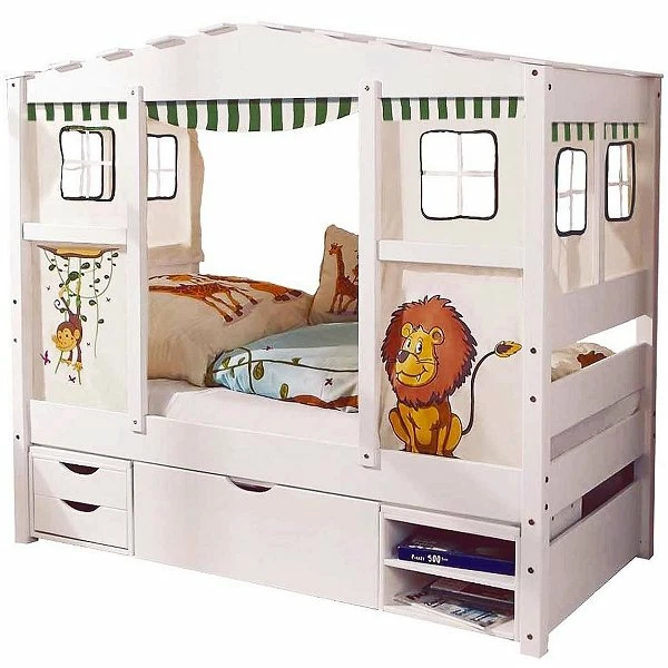 Ticaa Hausbett MINI Safari Kiefer Mit Regalelement Massivholz - Dessin: Safari - 80 X 160 Cm 2 Ticaa Hausbett MINI Safari Kiefer Mit Regalelement Massivholz - Dessin: Safari - 80 X 160 Cm – Bild 2