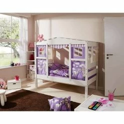 Ticaa Hausbett MINI Horse Lila Kiefer Weiß Massivholz - Dessin: Horse Lila - 80 X 160 Cm