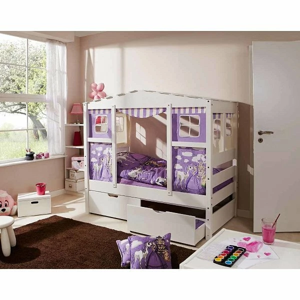 Ticaa Hausbett MINI Horse Lila Kiefer Schubkästen Weiß Massivholz - Dessin: Horse Lila - 80 X 160 Cm 1 Ticaa Hausbett MINI Horse Lila Kiefer Schubkästen Weiß Massivholz - Dessin: Horse Lila - 80 X 160 Cm