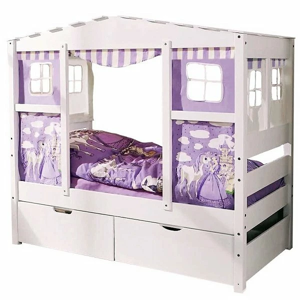 Ticaa Hausbett MINI Horse Lila Kiefer Schubkästen Weiß Massivholz - Dessin: Horse Lila - 80 X 160 Cm 2 Ticaa Hausbett MINI Horse Lila Kiefer Schubkästen Weiß Massivholz - Dessin: Horse Lila - 80 X 160 Cm – Bild 2