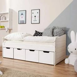Ticaa Sofabett MINI Micki Mit 4er Schubkästen Massivholz - 80x160 Cm - Inkl. Matratze