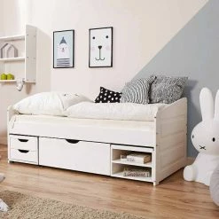 Ticaa Sofabett MINI Micki 3er Funktionsschubkasten Massivholz - 80x160 Cm - Inkl. Matratze