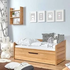 Ticaa Sofabett MINI Micki Buche Mit Zusatzbett Massivholz - 80x160 Cm - Inkl. 2 Matratzen