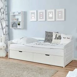Ticaa Sofabett Micki Buche Weiß 2er Schubkästen Massivholz - 90x200 Cm