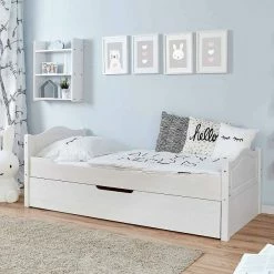 Ticaa Einzelbett Leni Weiß Mit Zusatzbett Massivholz - 100x200 Cm