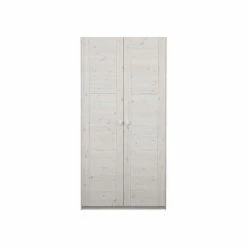 LIFETIME Schrank 100 Cm, 2 Türen, Whitewash Massivholz, Ohne Griffe