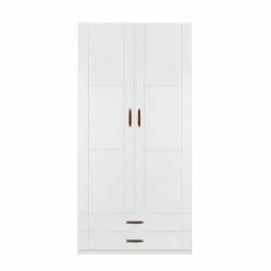 LIFETIME Schrank 100 Cm, 2 Türen, 2 Schubladen Whitewash, Massivholz, Ohne Griffe -Kinderwagen 96007 10 1