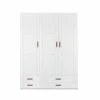 LIFETIME Schrank 150 Cm, 3 Türen, 4 Schubladen Weiß, Massivholz, Ohne Griffe