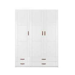 LIFETIME Schrank 150 Cm, 3 Türen, 4 Schubladen Whitewash, Massivholz, Ohne Griffe
