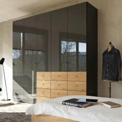Now! Wardrobes By Hülsta Kombination 11 225,4x252x59 Cm | Lack-grau/Natureiche/Hochglanz