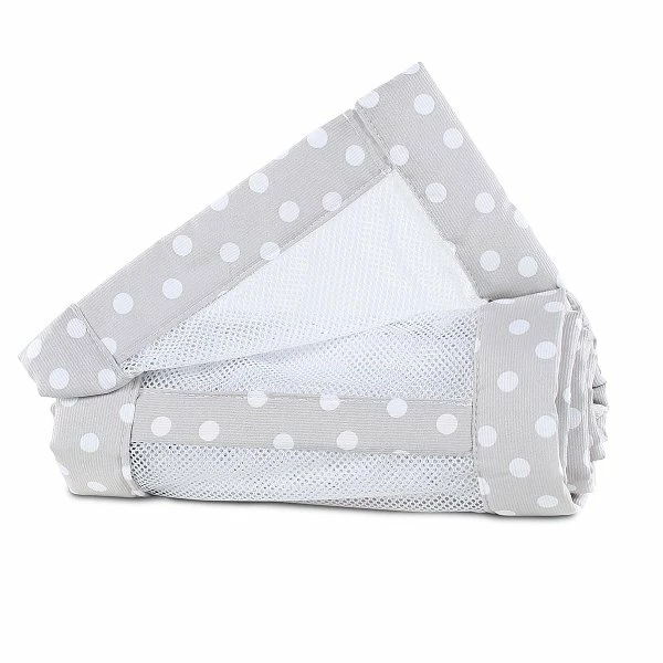 Babybay Nestchen Mesh-Piqué Für Maxi, Boxspring Und Comfort Perlgrau, Mit Punkten Weiß 1 Babybay Nestchen Mesh-Piqué Für Maxi, Boxspring Und Comfort Perlgrau, Mit Punkten Weiß