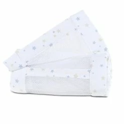 Babybay Nestchen Mesh-Piqué Für Maxi, Boxspring Und Comfort Weiß, Mit Sternemix Sand/azurblau