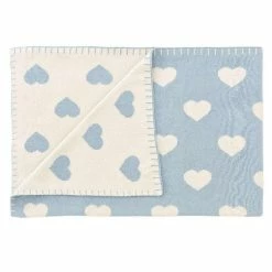 Schardt Kuscheldecke Herzchen Hellblau 95x120 Schmusedecke - 100% Baumwolle