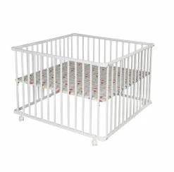 Schardt Laufgitter Basic Buche Massiv Weiß 100 X 100 Cm, Mit Laufrollen, Folie Sternchen Rot