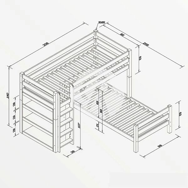 Relita BENI L Etagenbett Buche Massiv Natur Inklusive Regal - Zu 2 Einzelbetten Umbaubar 2 Relita BENI L Etagenbett Buche Massiv Natur Inklusive Regal - Zu 2 Einzelbetten Umbaubar – Bild 2