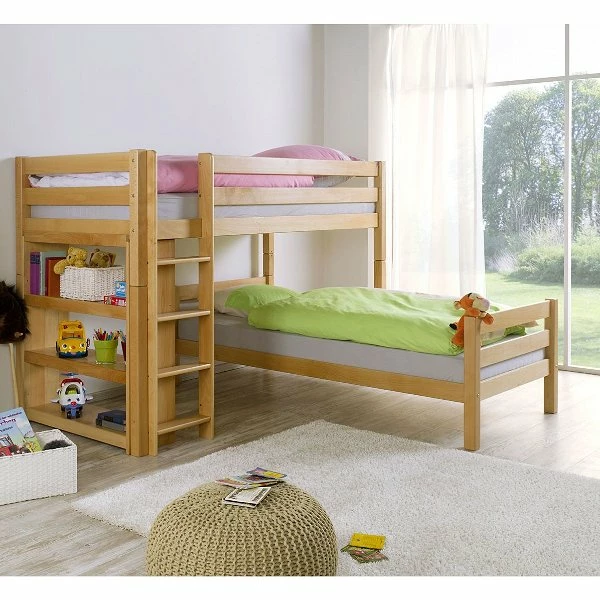 Relita BENI L Etagenbett Buche Massiv Natur Inklusive Regal - Zu 2 Einzelbetten Umbaubar 1 Relita BENI L Etagenbett Buche Massiv Natur Inklusive Regal - Zu 2 Einzelbetten Umbaubar