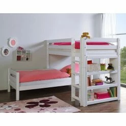 Relita BENI L Etagenbett Buche Massiv Weiß Inklusive Regal - Zu 2 Einzelbetten Umbaubar