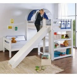 Relita BENI L Etagenbett Buche Massiv Weiß Inklusive Regal - Zu 2 Einzelbetten Umbaubar -Kinderwagen beni l weiss rutsche delfin gr 1
