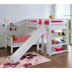 Relita BENI L Etagenbett Buche Massiv Weiß Inklusive Regal - Zu 2 Einzelbetten Umbaubar -Kinderwagen beni l weiss rutsche gr 1