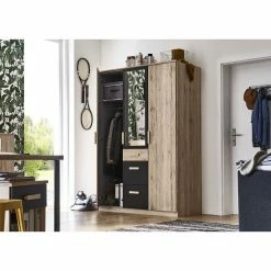 Wimex Cariba Kleiderschrank 3-türig Mit Spiegel San Remo-Eiche-Nachbildung / Graphit