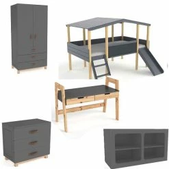 Nature Kid Cory Kinderzimmer Anthrazit 8-teilig Mit Hausbett 90 X 200 Cm, Dach & Schreibtisch -Kinderwagen catania whiteroom schreibtisch zimmer grau gr