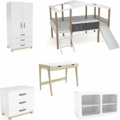 Nature Kid Cory Kinderzimmer Weiß/natur 8-teilig Mit Hausbett 90 X 200 Cm, Dach & Schreibtisch -Kinderwagen catania whiteroom schreibtisch zimmer weiss gr
