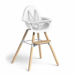 Childhome Evolu 2 Hochstuhl 2 In 1 Natur/weiß Inkl. 5-Punkt-Gurt Und Sicherheitsbügel -Kinderwagen chevoch2 1