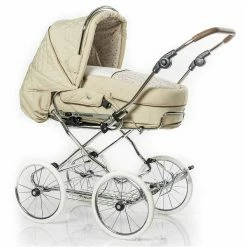 HESBA Condor Coupe Kinderwagen Außen 298 Innen 718 Räder Weiß 30 Cm, Ledergriff Braun
