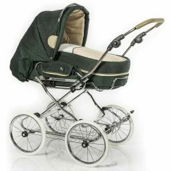 HESBA Condor Coupe Kinderwagen Außen 682 Innen 230 Teilleder Räder Weiß 30 Cm, Ledergriff Greige