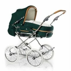 HESBA Corrado Kinderwagen Außen 647 Innen 250 Teilleder Räder Weiß 30 Cm, Ledergriff Hellbraun