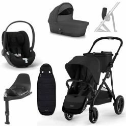 CYBEX Gazelle S Kinderwagen Moon Black + Cloud T I-Size + Zubehör Bundle