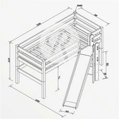 Relita ELIYAS Spielbett Buche Massiv Geölt Mit Rutschenturm - Zum Einzelbett Umbaubar -Kinderwagen eliyas bemassung 3