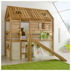 Relita ELIYAS Spielbett Buche Massiv Geölt Mit Rutschenturm - Zum Einzelbett Umbaubar