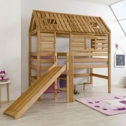 Relita ELIYAS Spielbett Buche Massiv Geölt Mit Rutschenturm - Zum Einzelbett Umbaubar -Kinderwagen eliyas geoelt tom 1