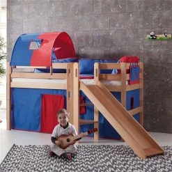 Relita ELIYAS Spielbett Buche Massiv Natur Mit Rutschenturm - Zum Einzelbett Umbaubar -Kinderwagen eliyas natur blau rot 1