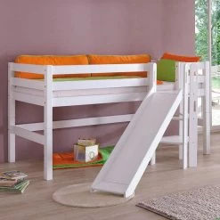 Relita ELIYAS Spielbett Buche Massiv Weiß Mit Rutsche - Zum Einzelbett Umbaubar