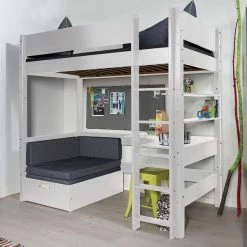 Manis-h Hochbett FENRIS 90x200 Cm, Einfarbig Mit Sofamodul - 20 Farben Wählbar