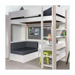 Manis-h Hochbett FENRIS 90x200 Cm, Pfosten Buche Mit Sofamodul - 20 Farben Wählbar