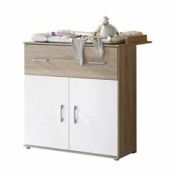 Arthur Berndt Franzi Wickelkommode + Wickelaufsatz Weiß Mit Eiche Sand Dekor