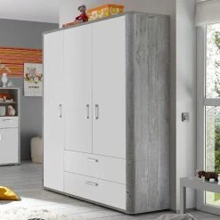 MÄUSBACHER Mäusbacher Frieda Kleiderschrank Vintage Wood Grey Weiß | 3-türig