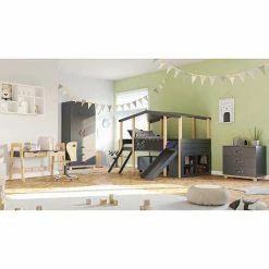 Nature Kid Cory Kinderzimmer Anthrazit 8-teilig Mit Hausbett 90 X 200 Cm, Dach & Schreibtisch