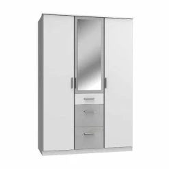 Wimex Joker Kleiderschrank 3-türig Mit Spiegel Weiß / Beton-Nachbildung Lichtgrau